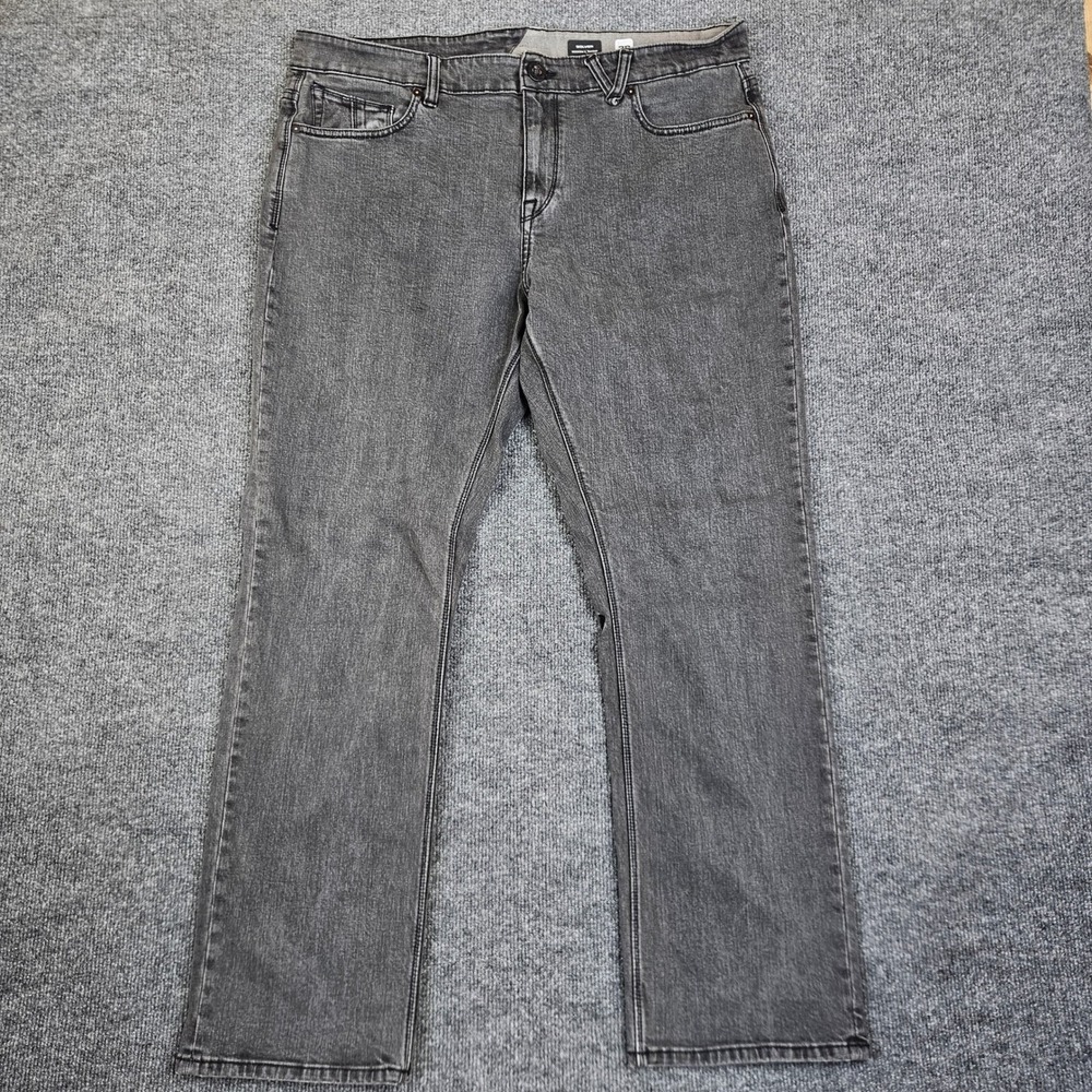 Volcom Solver Modern Straight Jeans Men's 38x32 Grey Charcoal Wash Denim
